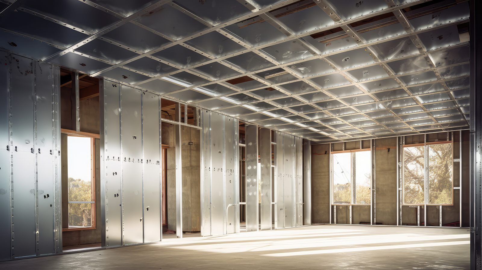 Metal stud framing commercial interior